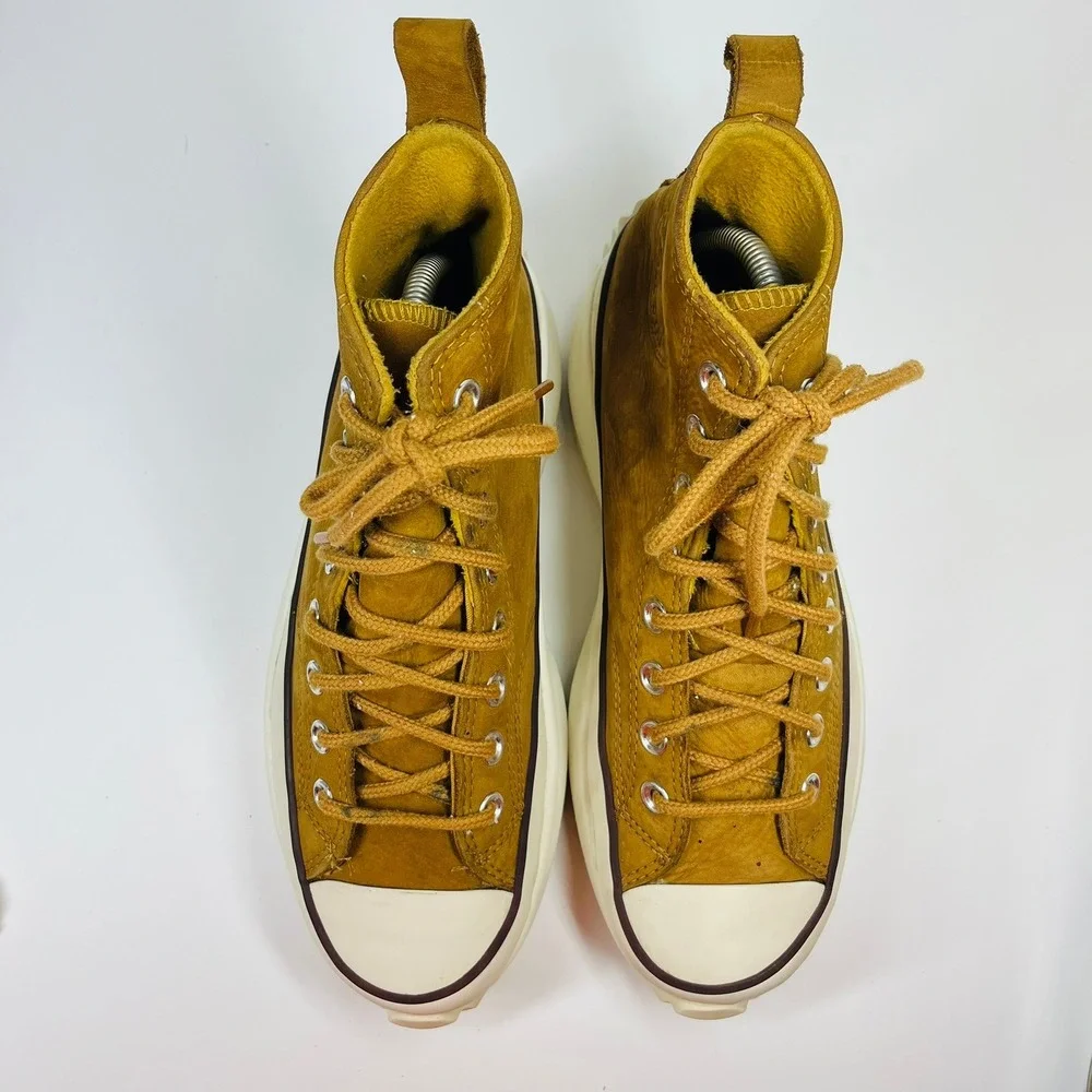 Converse Run Star Hike High Top Unisex M 7.5 W 9 Gold Leather Platform Sneakers - Picture 13 of 16
